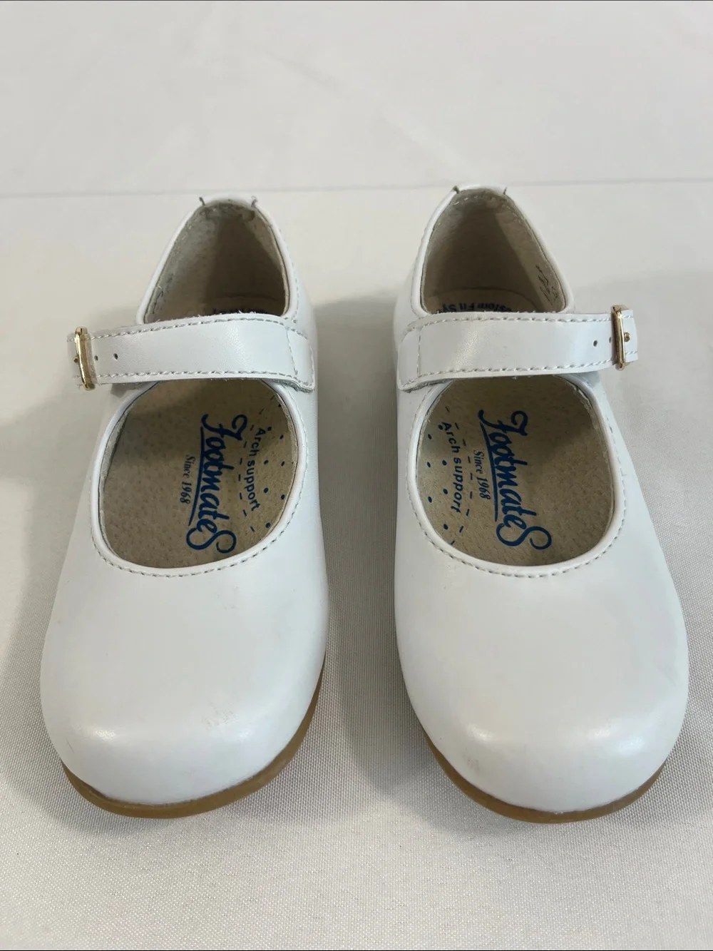 FootMates Laura White Mary Jane Shoes Leather Upper Tan Outsole Toddler 8